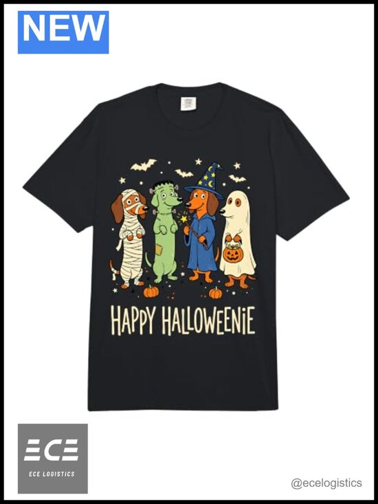 Tops - Happy Halloweenie Dogs Dachshund Wiener Costume T-Shirt 100% Cotton